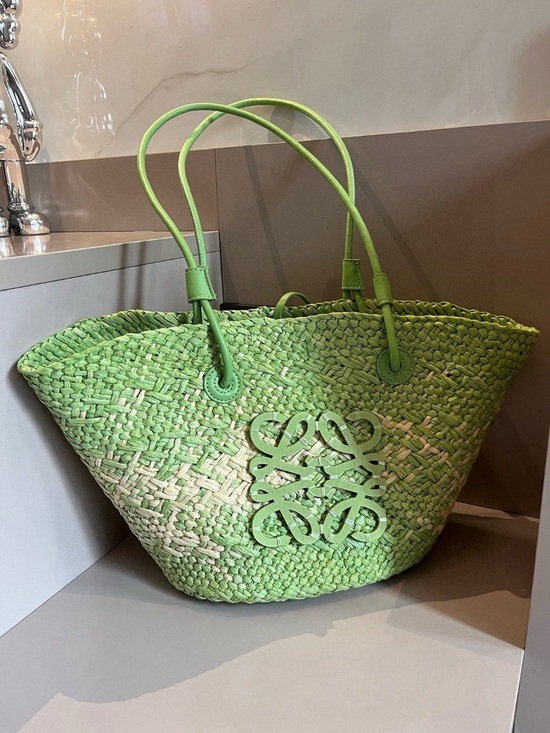 Loewe Handbags - Loewe Lime Green Woven Anagram Tote